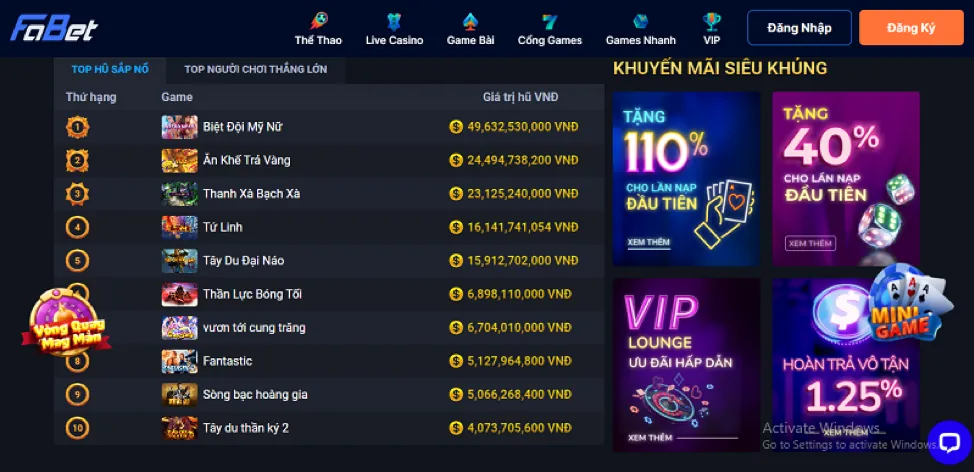 Giao diện ứng dụng 22bet Android với các trò chơi nổ hũ